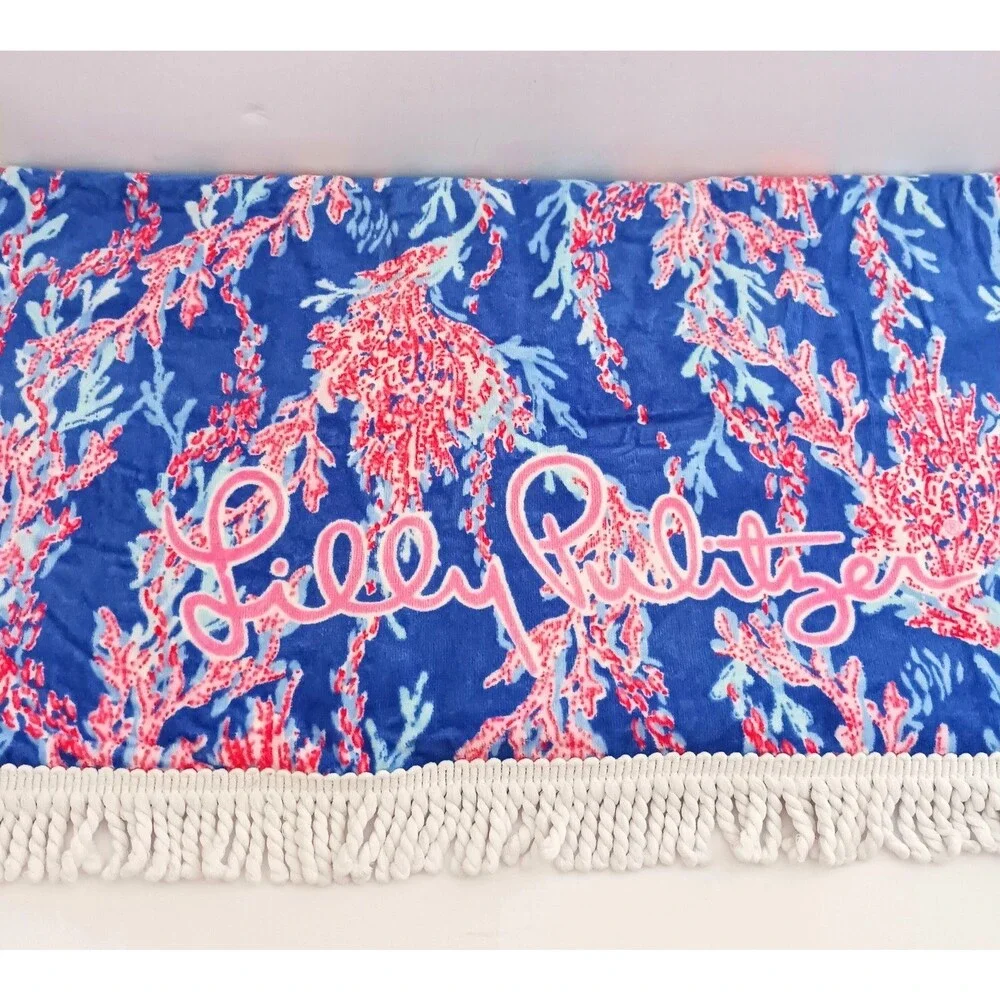 NEW Lilly Pulitzer Velour Beach Towel / Wristlet Set Borealis Blue Swim 30X60